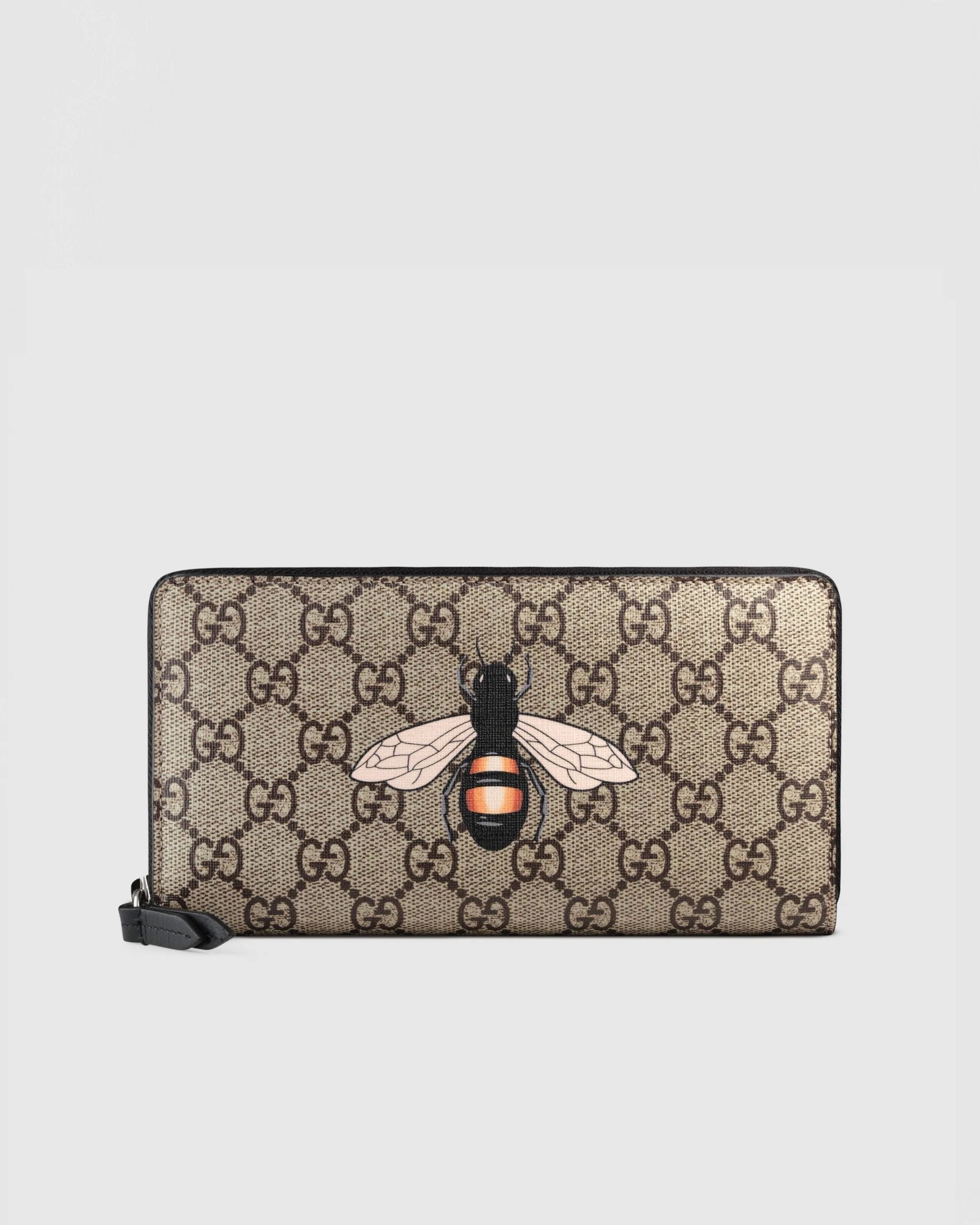 Gucci Bee print GG Supreme Zip Around Wallet