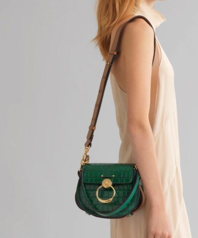 Chloe Small Tess Round Handbag In Embossed Croco Effect On Calfskin