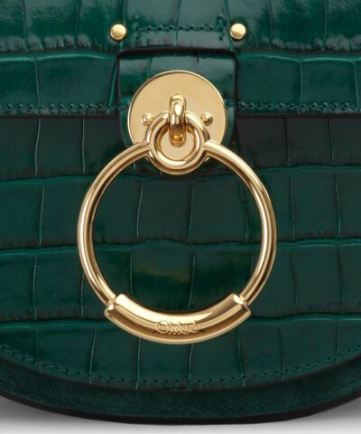 Chloe Small Tess Round Handbag In Embossed Croco Effect On Calfskin