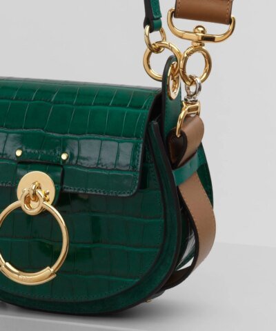 Chloe Small Tess Round Handbag In Embossed Croco Effect On Calfskin