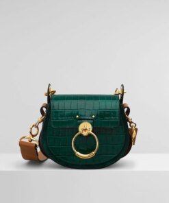 Chloe Small Tess Round Handbag In Embossed Croco Effect On Calfskin