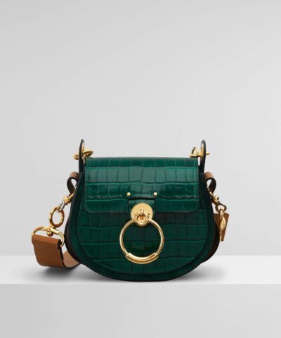 Chloe Small Tess Round Handbag In Embossed Croco Effect On Calfskin