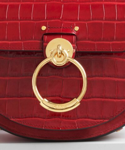 Chloe Small Tess Round Handbag In Embossed Croco Effect On Calfskin