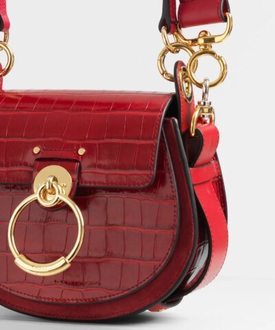 Chloe Small Tess Round Handbag In Embossed Croco Effect On Calfskin