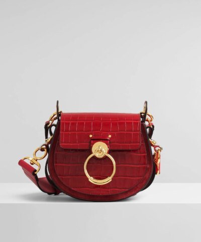 Chloe Small Tess Round Handbag In Embossed Croco Effect On Calfskin