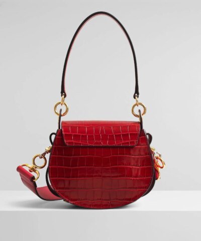 Chloe Small Tess Round Handbag In Embossed Croco Effect On Calfskin