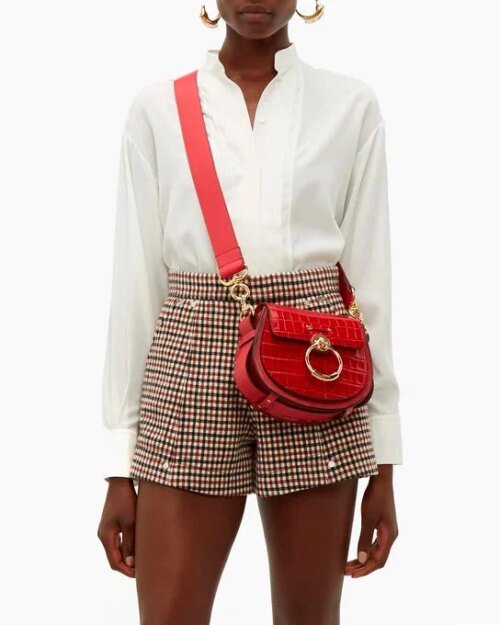 Chloe Small Tess Round Handbag In Embossed Croco Effect On Calfskin