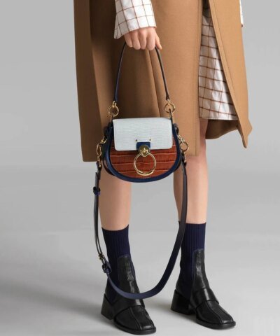 Chloe Tess Small Purse In Embossed Croco & Lizard Effect On Calfskin & Shiny Calfskin