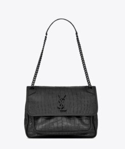 Saint Laurent Medium Niki Croc-Embossed Leather Shoulder Bag