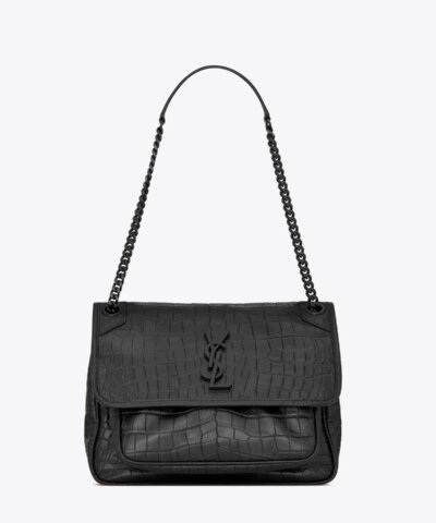 Saint Laurent Medium Niki Croc-Embossed Leather Shoulder Bag