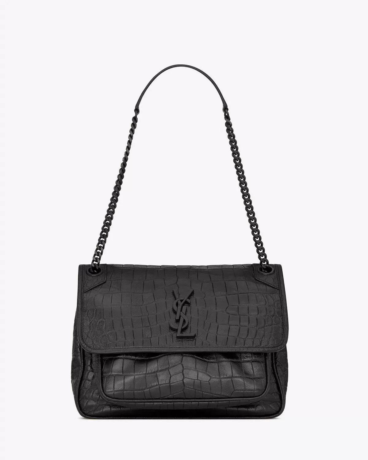 Saint Laurent Medium Niki Croc-Embossed Leather Shoulder Bag