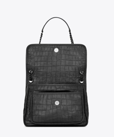 Saint Laurent Medium Niki Croc-Embossed Leather Shoulder Bag