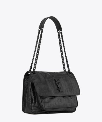 Saint Laurent Medium Niki Croc-Embossed Leather Shoulder Bag