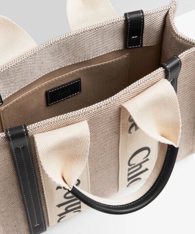 Chloe Small Woody Logo Canvas Shopper Tote Bag