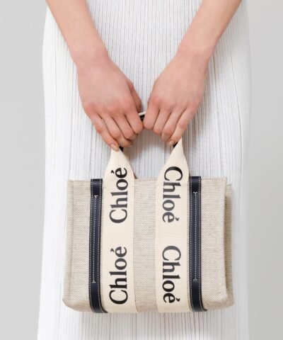 Chloe Small Woody Logo Canvas Shopper Tote Bag