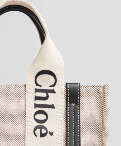 Chloe Small Woody Logo Canvas Shopper Tote Bag
