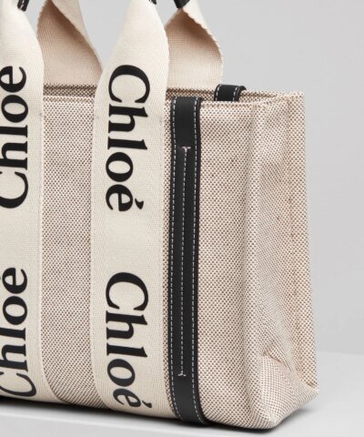 Chloe Small Woody Logo Canvas Shopper Tote Bag