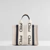 Chloe Small Woody Logo Canvas Shopper Tote Bag