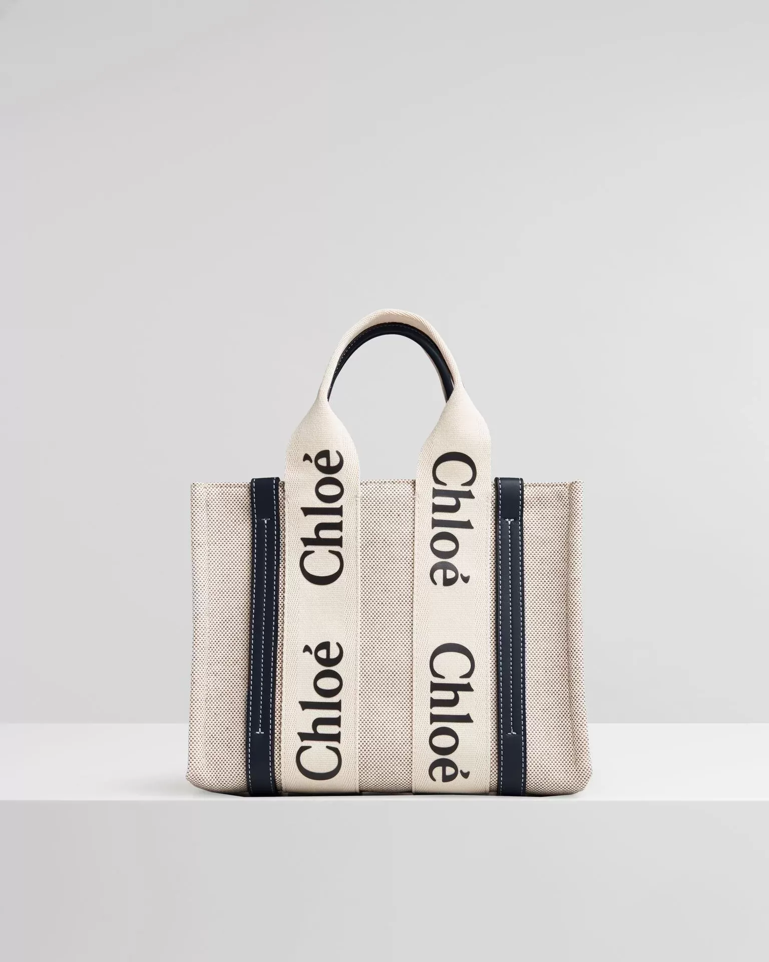 Chloe Small Woody Logo Canvas Shopper Tote Bag