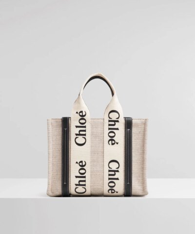 Chloe Small Woody Logo Canvas Shopper Tote Bag