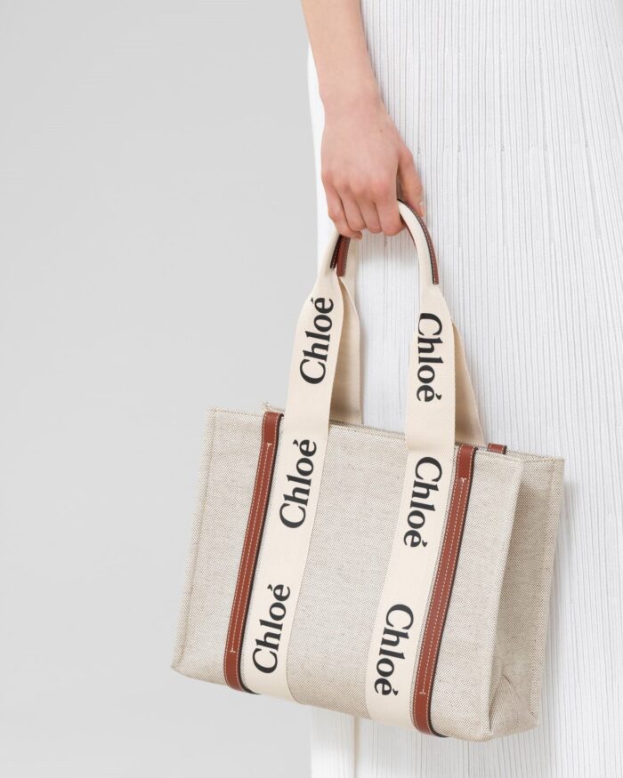 Chloe Medium Woody Logo Canvas Shopper Tote Bag