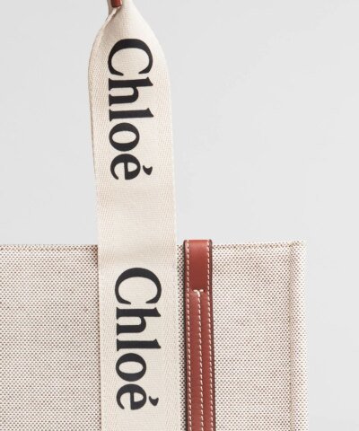 Chloe Medium Woody Logo Canvas Shopper Tote Bag
