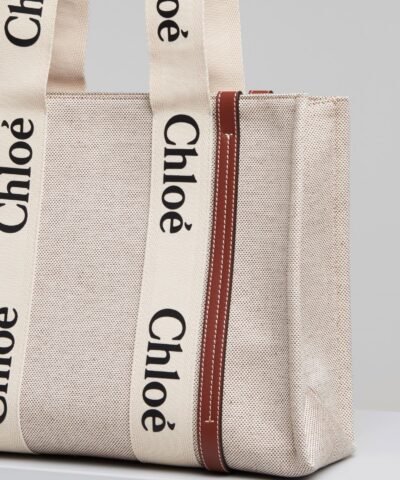 Chloe Medium Woody Logo Canvas Shopper Tote Bag
