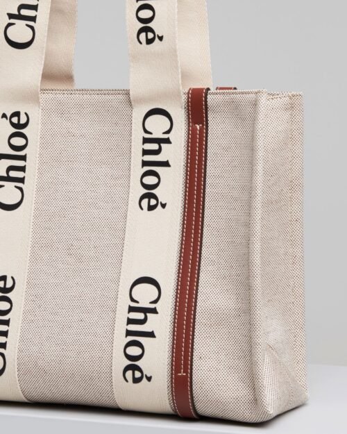 Chloe Medium Woody Logo Canvas Shopper Tote Bag