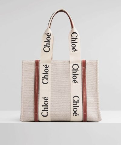 Chloe Medium Woody Logo Canvas Shopper Tote Bag