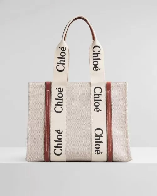 Chloe Medium Woody Logo Canvas Shopper Tote Bag