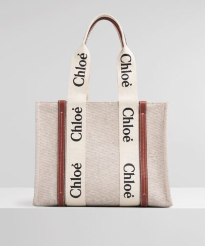 Chloe Medium Woody Logo Canvas Shopper Tote Bag