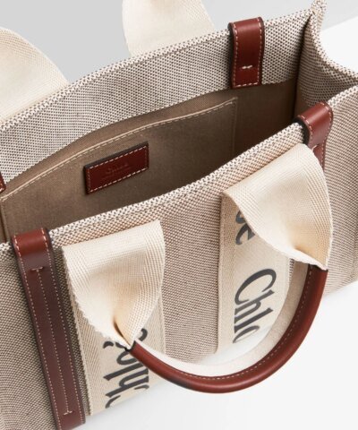 Chloe Small Woody Logo Canvas Shopper Tote Bag