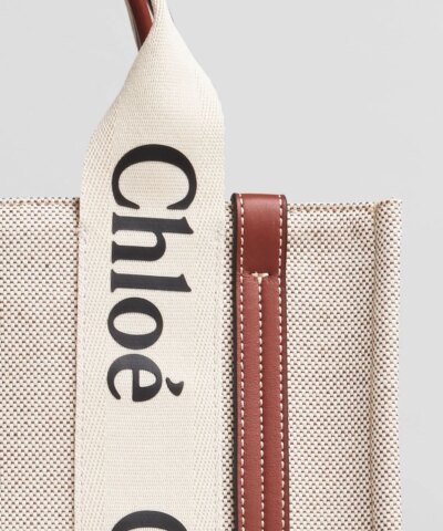 Chloe Small Woody Logo Canvas Shopper Tote Bag