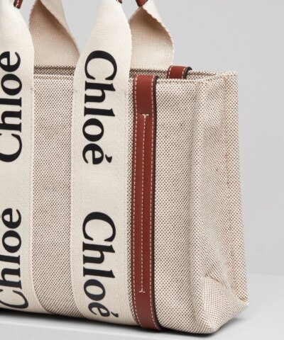 Chloe Small Woody Logo Canvas Shopper Tote Bag