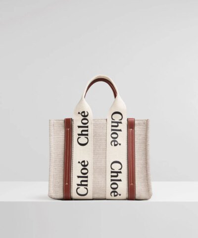 Chloe Small Woody Logo Canvas Shopper Tote Bag