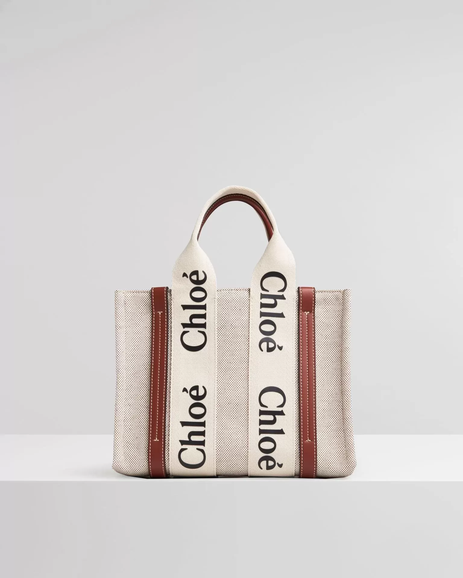 Chloe Small Woody Logo Canvas Shopper Tote Bag