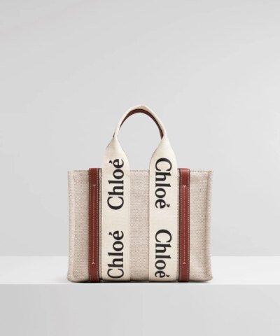 Chloe Small Woody Logo Canvas Shopper Tote Bag