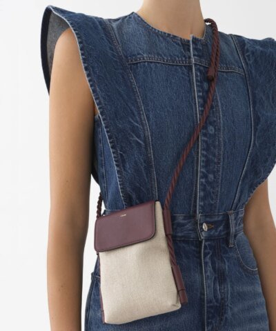 Chloe Key Phone Pouch With Flap In Linen & Shiny Calfskin