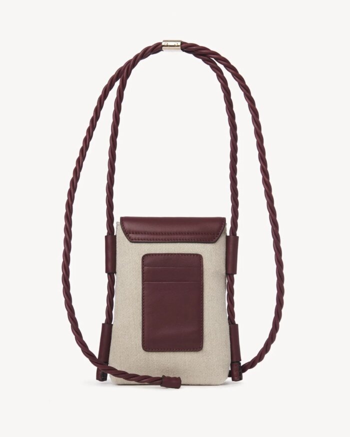 Chloe Key Phone Pouch With Flap In Linen & Shiny Calfskin