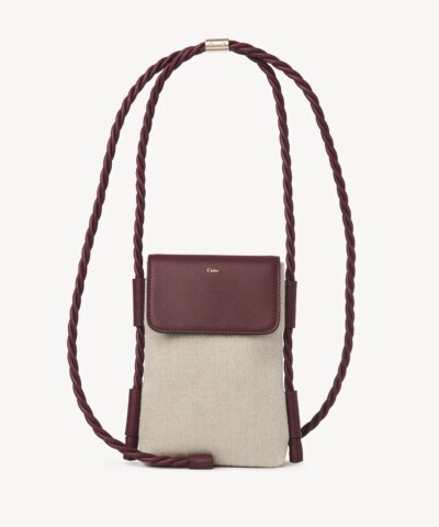 Chloe Key Phone Pouch With Flap In Linen & Shiny Calfskin