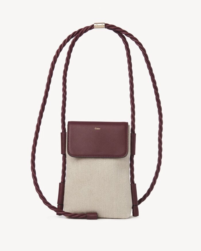 Chloe Key Phone Pouch With Flap In Linen & Shiny Calfskin