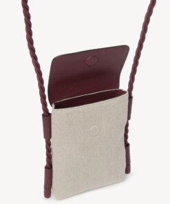 Chloe Key Phone Pouch With Flap In Linen & Shiny Calfskin