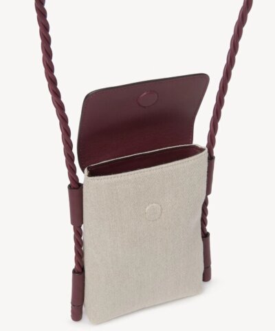 Chloe Key Phone Pouch With Flap In Linen & Shiny Calfskin