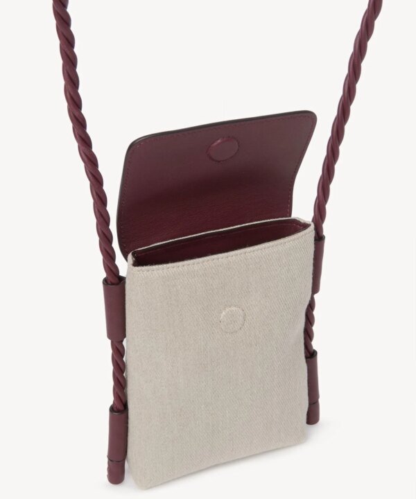 Chloe Key Phone Pouch With Flap In Linen & Shiny Calfskin