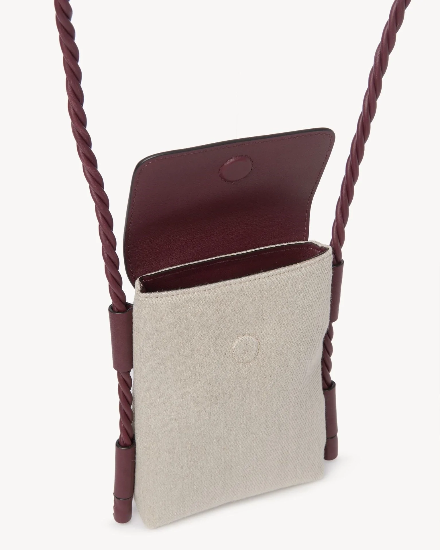 Chloe Key Phone Pouch With Flap In Linen & Shiny Calfskin