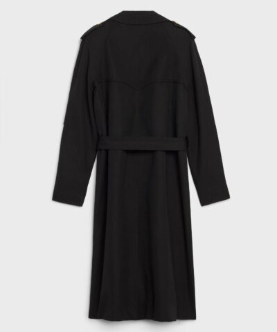 Celine Trench Coat In Wool Gabardine And Cotton Black