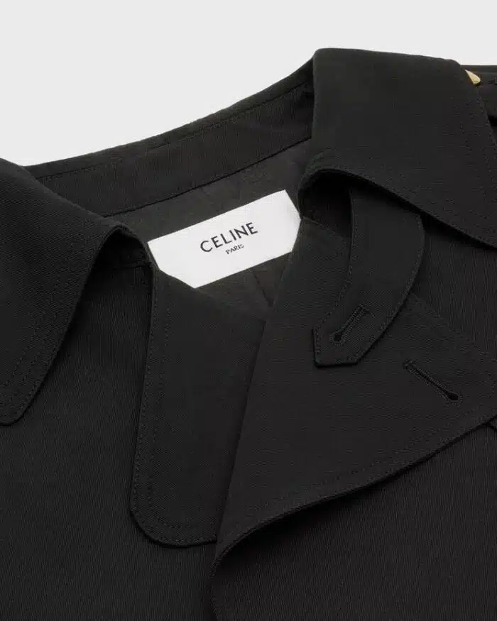 Celine Trench Coat In Wool Gabardine And Cotton Black