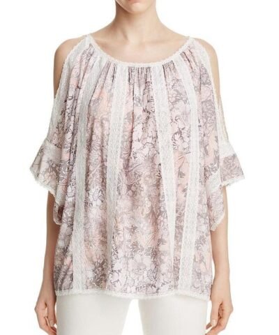 T Tahari Womens Cambria Crochet Floral Print Peasant Top