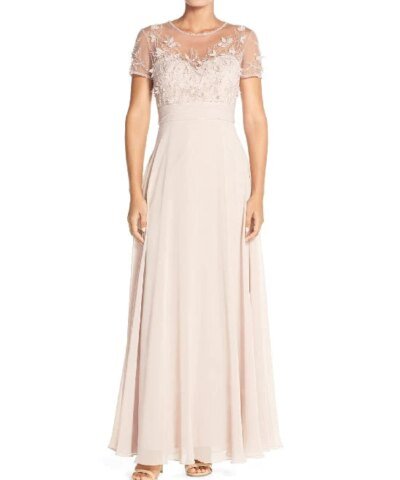 JS Collections Embellished Mesh & Chiffon Gown