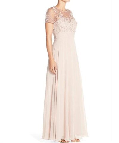 JS Collections Embellished Mesh & Chiffon Gown